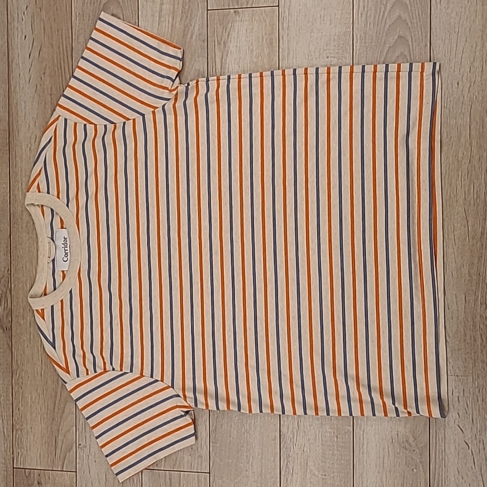 Men's Striped Short Sleeve Tee - Orange and Gray